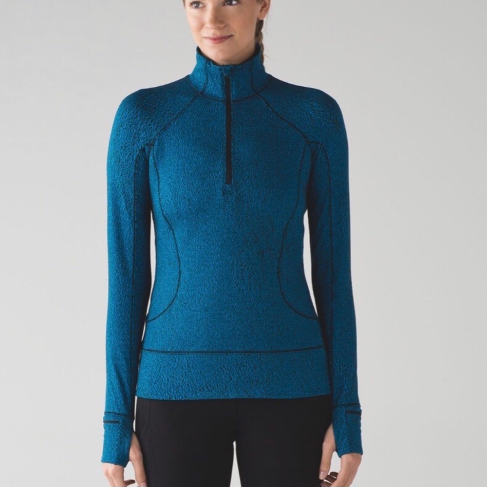 Lululemon Rush Hour 1/2 Zip
Running Luon Spray Jacquard Shocking Blue Black Sz 8